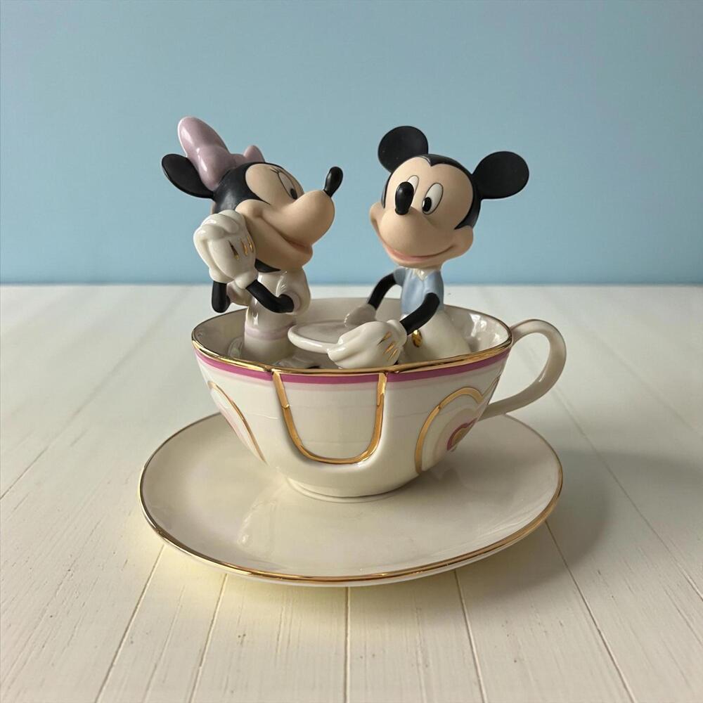 Lenox Disney Mickey & Minnie Teacup Figurine • Rare Porcelain Collectible
